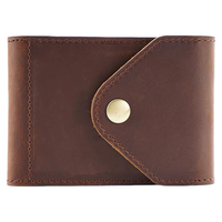 Dompet Kulit Crazy Horse Lipat Dua Pria Vintage dengan Kancing Tekan, Tempat Kartu dan Jendela ID, Minimalis, Logo Custom, Grosir