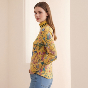T-shirt à manches longues pour femmes, col montant personnalisé, motif floral - Product Image 2