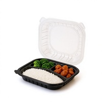 Boîte alimentaire jetable en PP avec couvercle transparent et fond noir, compartiment unique, pour plats à emporter, restaurants et cafés