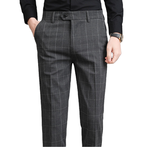 <span class=keywords><strong>Pantaloni</strong></span> a vita media stampati a quadri da uomo di nuova moda lunghi e formali <span class=keywords><strong>pantaloni</strong></span> <span class=keywords><strong>con</strong></span> <span class=keywords><strong>bottoni</strong></span> anteriori dritti in tinta unita in tessuto pettinato - Product Image 1