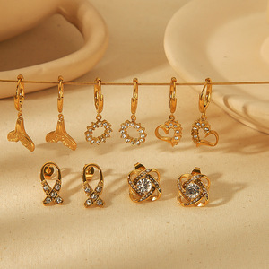 Pendientes de Diamantes Estilo Europeo, Oro de 18K, Acero Inoxidable, Diseño Geométrico para Uso Diario de Mujer, TE6807 - Product Image 2