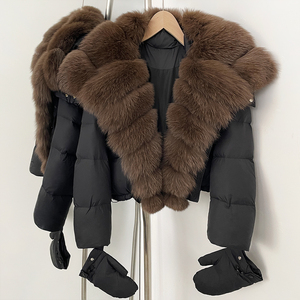 OFTBUY 2026 Nouvelle Veste Courte d'Hiver avec Gants Intégrés, Parka en Duvet de Canard Blanc 90%, Manteau Chaud pour <span class=keywords><strong>Femme</strong></span> avec Véritable Fourrure de Renard Naturelle, <span class=keywords><strong>Doudoune</strong></span> Rembourrée - Product Image 5