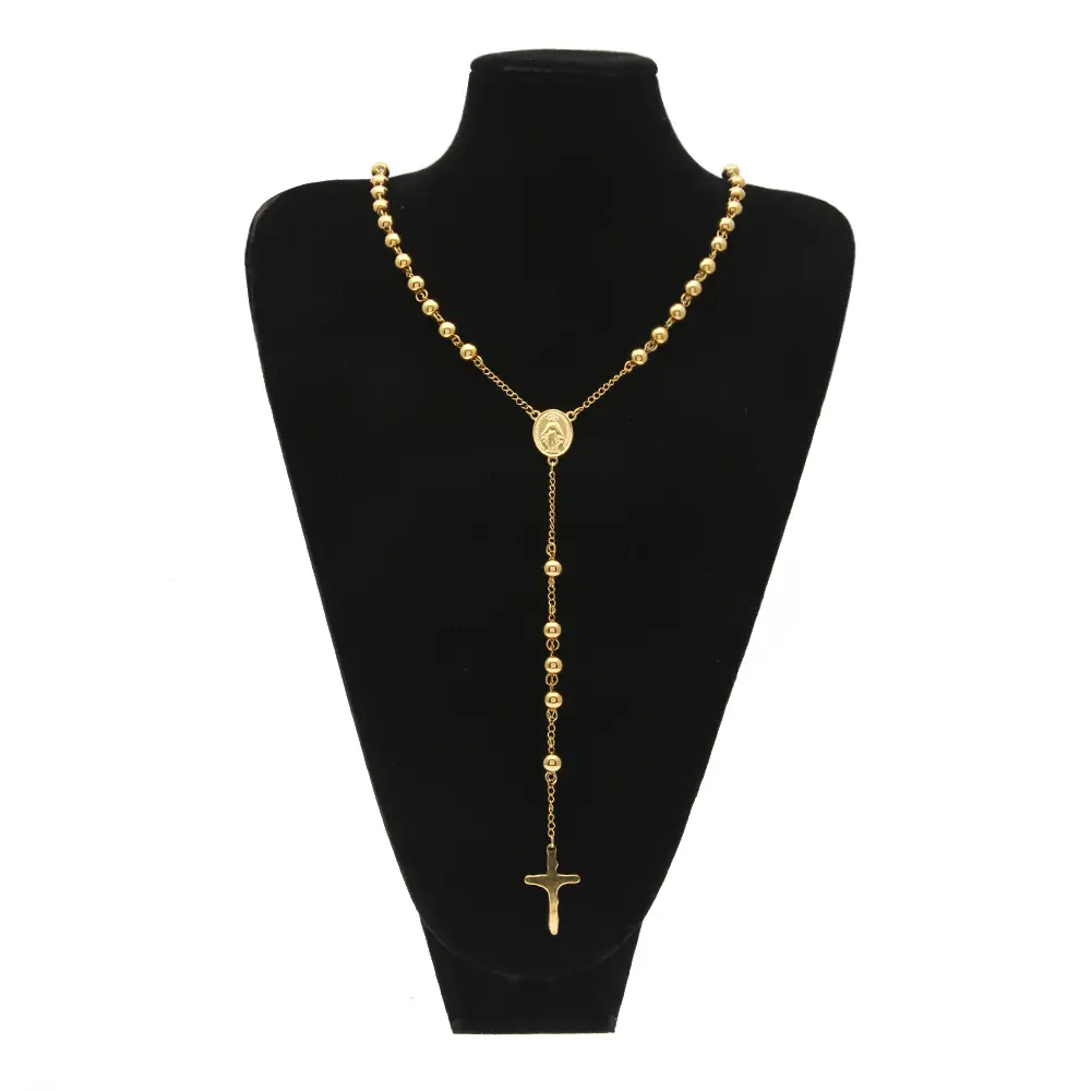 Yellow Gold Rosary Stainless Steel Cross Accessories Jewellery