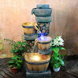 Fontaine d'eau en résine Chunshan à plusieurs niveaux, décoration intérieure et extérieure avec lumière 110-230V, ornement de jardin - Product Image 1