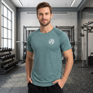 T-shirt à manches courtes pour homme, séchage rapide, col rond, couleur unie, coupe ajustée, style sportif, logo thermocollé sur le devant - Product Image 3