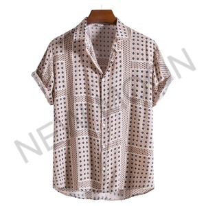 เสื้อเชิ้ตผู้ชายสไตล์ชาติพันธุ์ลายดอกไม้ แขนสั้น สำหรับฤดูร้อน ไซส์ใหญ่ เสื้อชายหาดแขนสั้น - Product Image 3