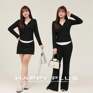 Runqi Top de manga larga de dos piezas con efecto de dos piezas para mujer, talla grande, tejido negro de color sólido con botones para uso casual. - Product Image 2