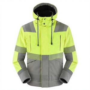 Chaqueta de Trabajo Reflectante de Alta Visibilidad para Hombre, Impermeable, con Capucha y Bolsillos, Abrigo de Seguridad para Invierno, Diseño con Bloques de Color - Product Image 1