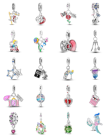 Nuevo Juego de Dijes de Plata S925 con Baño de Oro y Circonitas en Forma de Corazón para Pulseras DIY, Dijes para Niños