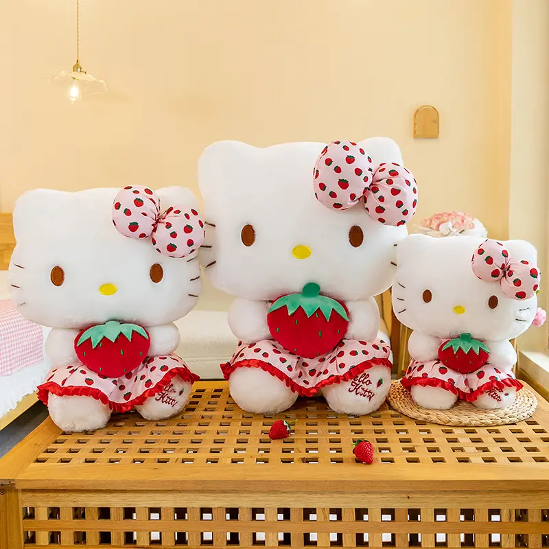 उच्च गुणवत्ता वाली प्यारी प्यारी कावई लड़कियों के उपहार थोक भरवां पशु खिलौने बिल्ली गुड़िया स्ट्रॉबेरी के साथ गुलाबी बिल्लियों भरवां आलीशान खिलौने
