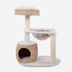 Tiragraffi Classico in Legno per Gatti con Design Floreale, Stile Villa con Altalene e Mensole a Parete - Imballaggio Ecologico in Cartone - Product Image 4