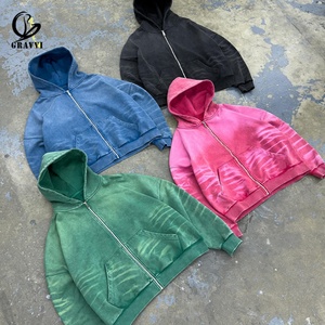 Sweat-shirt à capuche zippé vintage, coupe oversize, en molleton épais, style streetwear, avec poche kangourou, couleur unie - Product Image 1