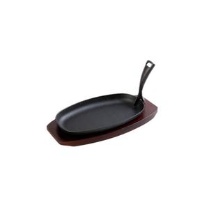 <span class=keywords><strong>Placa</strong></span> de sizzler de hierro fundido, esmalte negro con base de madera - Product Image 4