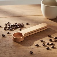 Cuillères doseuses en bois de hêtre personnalisées avec clip de fermeture, cuillère doseuse en bois avec clip et logo pour grains de café et feuilles de thé