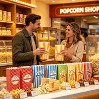 Sac en papier pour pop-corn imprimé sur mesure, à bord festonné, de qualité alimentaire, jetable, coloré, pour cinéma, fête, collation