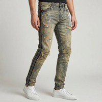 Jean cargo évasé vintage délavé pour homme, avec strass et effet éclaboussures de peinture, style streetwear, fabriqué sur mesure