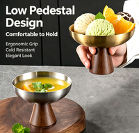 304 RVS Moderne Scandinavische Luxe Dessertkom met Houten Onderstel, Spiegelpolijsting, IJs, Fruit, Snack Schaal, Serveerschaal voor Thuis