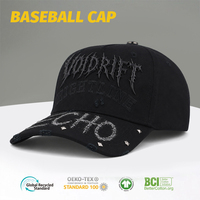 Gorra de Béisbol Negra Personalizada con Bordado de Diamantes de Imitación, Cruz Metálica, Visera Curva, Estilo Urbano, Gorra Snapback, Gorras Crown, Streetwear