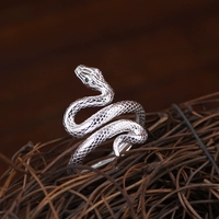 Bague Serpent en Argent Sterling S925 Plaqué Platine FY-JZ517 avec Zircon, Motif Serpents des Douze Signes du Zodiaque Chinois, Luxe Léger pour Femme