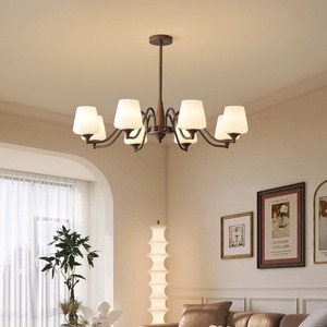 Lámpara de techo redonda estilo retro americano de 6 luces LED color chocolate para sala de estar, dormitorio y comedor - Product Image 1