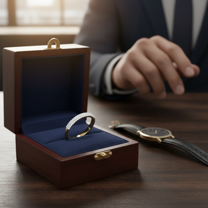 Elegante Anillo de Eternidad Clásico de Diamantes de 10Kt para Hombre, con Tres Líneas y Engaste de Puntas a la Mitad, Corte Brillante Redondo - Product Image 2