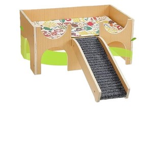 Casa de Madera para Cobayas con Escaleras y Cama, Diseño Floral, Hábitat Transpirable para Animales Pequeños - Product Image 5