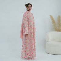 Abaya de luxe pour femmes, robe musulmane, dentelle florale brodée, ensemble 3 pièces, cardigan abaya, robe intérieure avec hijab, ensemble 3 pièces