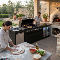 Cuisine extérieure modulaire en acier inoxydable noir avec barbecue au gaz et allumage électronique par impulsions
