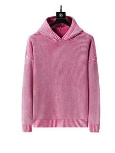 Ưa Thích Tùy Chỉnh In Phía Trước Mùa Đông Dày Thời Trang Retro Lỏng Nặng Dệt Kim Tuyết Rửa 100% Cotton Người Đàn Ông Của Áo Len Trùm Mũ - Product Image 3