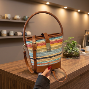 New Lady Fashion Knitted Straw Winter Women's Vintage <b>ZIP</b> Closure Single Colorful Daily Life Vacation Style Travel Shoulder <b>Bag</b> - Product Image 3