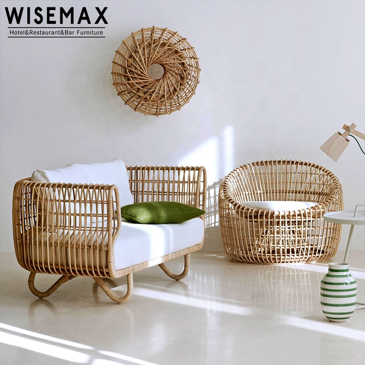 WISEMAX FURNITURE モダンナチュラル ラタン製3人掛けソファ チェア