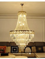 Lustre de luxe à hauteur réglable grande lampe suspendue intérieure en cristal creux pour villa salon et escalier