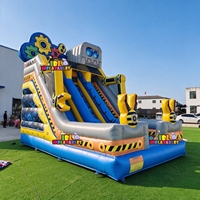 Toboggan gonflable commercial en PVC sur le thème des robots avec double piste, toboggan gonflable sec pour aire de jeux extérieure et entreprise de location