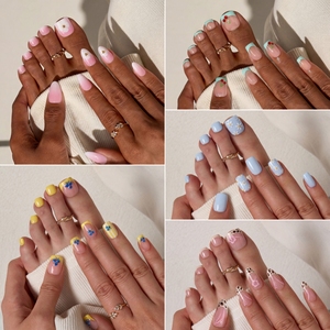 เล็บปลอมสั้นทรงเหลี่ยมสำหรับฤดูใบไม้ผลิและฤดูร้อน ขายส่ง เจลนิ่มสีฟ้า ลายดอกไม้ 3 มิติ สวยงาม กดติดง่าย 30 ชิ้น - Product Image 4