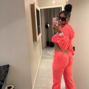 ชุดสูทผ้ากำมะหยี่ขนแกะสีแสด2ชิ้นใส่สบายชุดวอร์มสำหรับผู้หญิงชุดวอร์มสำหรับใส่ในฤดูหนาว - Product Image 5