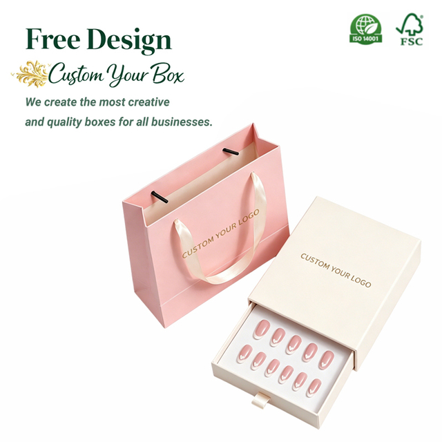 OEM Premium Press on Packaging Box Packaging Boxes for Press on Nails Gold Foil Matte Finish Custom Printed Eco
