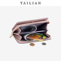 Portefeuille court de style coréen pour femmes Tailian fermeture à glissière à fente multi-cartes en PU avec doublure en polyester porte-monnaie moyen transfrontalier