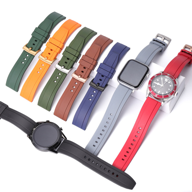 Quality Fluoro Rubber Watch Strap 19mm 20mm 21mm 22mm Sport Watchband Black Green Wristband With Quick Release Spring Bar