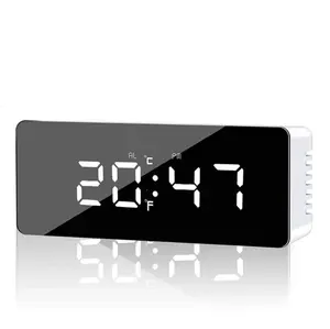 ساعة منبه بمرآة ليد رقمية تعمل ببطارية WSY مع غفوة لدرجة الحرارة ووقت تاريخ ساعة منبه