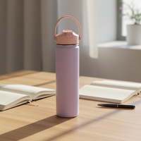 Bouteille d'eau isotherme tendance violette 24 oz avec couvercle rose, poignée confortable, design riveté, double paroi isolée, gourde d'extérieur