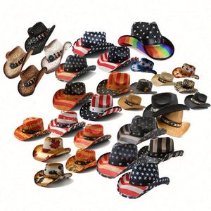 Unisex Paper <b>Straw</b> Cowboy <b>Hat</b> with American Flag Design Shapable Brim Breathable Comfort for Travel & Fishing - Product Image 2