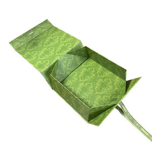 Rectangular Rigid Gift Boxes With Ribbon Bow Green Orange <b>Patterned</b> Art <b>Paper</b> Recyclable Four Color Printing Embossing - Product Image 3