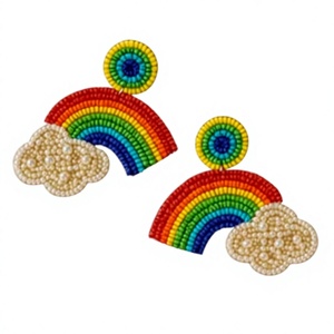 Pendientes de nube con cuentas y bordado de arcoíris, el mejor diseño para mujer, coloridos, hechos a mano, modernos, con patrón meteorológico - Product Image 1