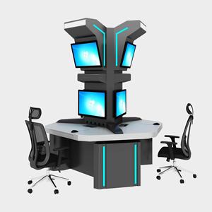 <span class=keywords><strong>Console</strong></span> de Commande Courbe Multi-Écrans avec Support pour Moniteurs et Éclairage LED – Poste de Travail pour Salle de Contrôle – <span class=keywords><strong>Console</strong></span> de Surveillance et d'Expédition CCTV Personnalisée - Product Image 3