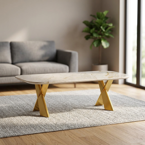 Mesa de Comedor Moderna Minimalista de Lujo con Tapa de Mármol y Patas Metálicas en Forma de X con Acabado Dorado, Muebles de Diseño para Exteriores y Hoteles - Product Image 3