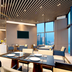 JEILI Muebles Comerciales para Cafetería, Conjuntos de Muebles para Restaurante, Silla de Cuero Azul, Muebles para Restaurante, Mesa con Pedestal Gris Anh Plateado para Hotel - Product Image 2