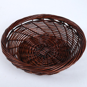Panier à fruits tressé rond fait main en saule, couleur orange jaune antique originale, pour rangement et présentation - Product Image 3
