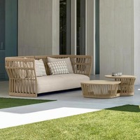 Conjunto de Sofás Modernos para Exteriores, Impermeables y Resistentes al Sol, con Estructura de Bambú y Hierro, para Jardín o Parque, Incluye Mesa y Sillas para 4 Personas