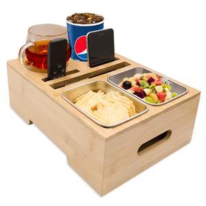 ถาดวางแก้วน้ำบนโซฟา ถาดวางของว่างบนโซฟาไม้ไผ่ พร้อมฝาปิด ที่วางเครื่องดื่มและอาหารสำหรับเตียง ที่จัดระเบียบเบาะรถยนต์ ที่วางของบนโซฟา - Product Image 1