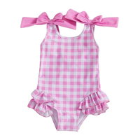 Traje de Baño de Verano para Niñas, Color Rosa, con Lazo de Guinga, Tela de Yoga, Traje de Baño Personalizado para Niñas, Bikini Infantil